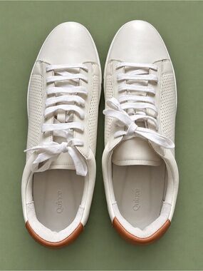 Quince Italian Leather Everyday Sneaker Soft Ivory Perforated Size 13